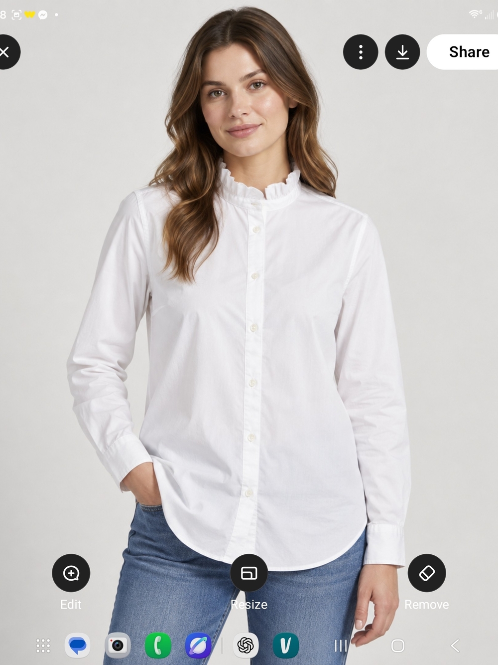 J. Crew White Ruffle-Neck Button-Down Shirt